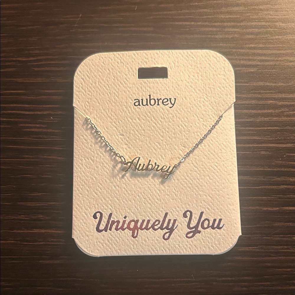 “Aubrey” Name Silver Necklace